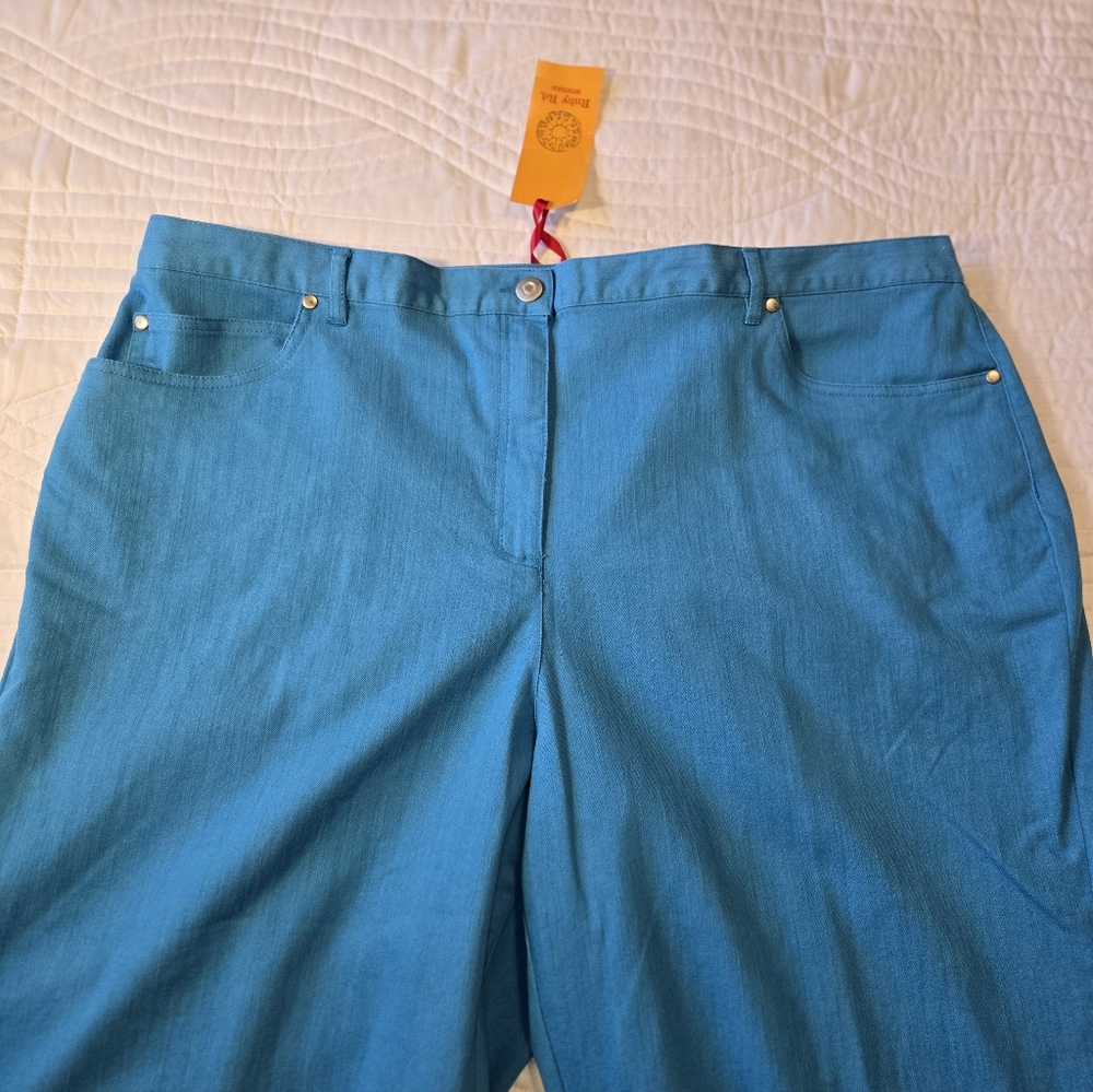 Ruby Rd Blue Pants 5-Pocket Partial Elastic Waist Women's Size 24W NWT